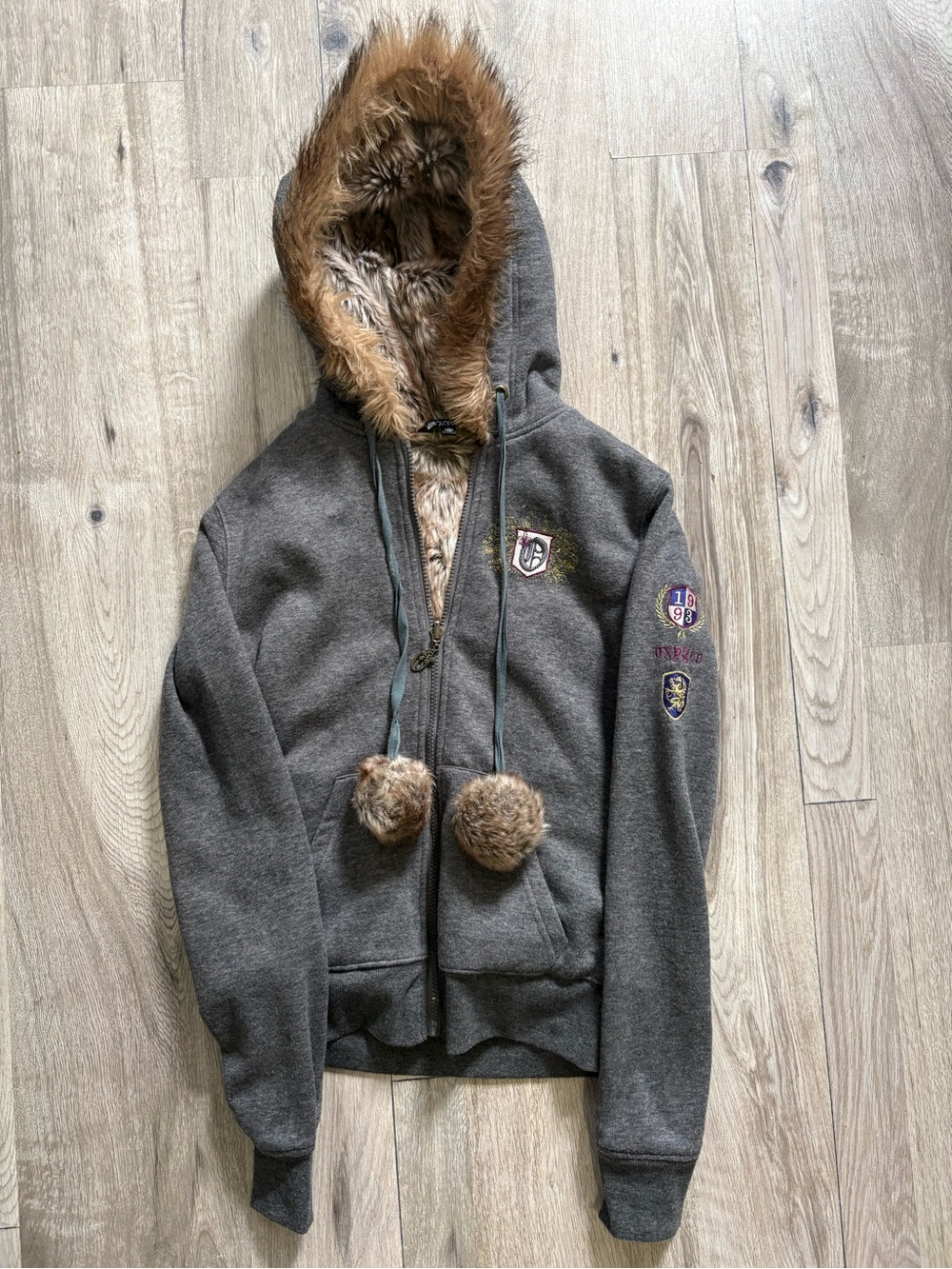 Oxygen faux fur lined zip up hoodie